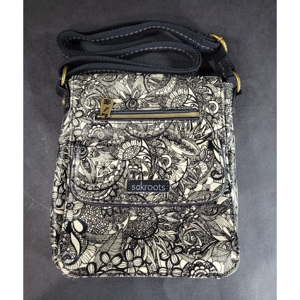 Sakroots Crossbody Floral Black and Cream Purse